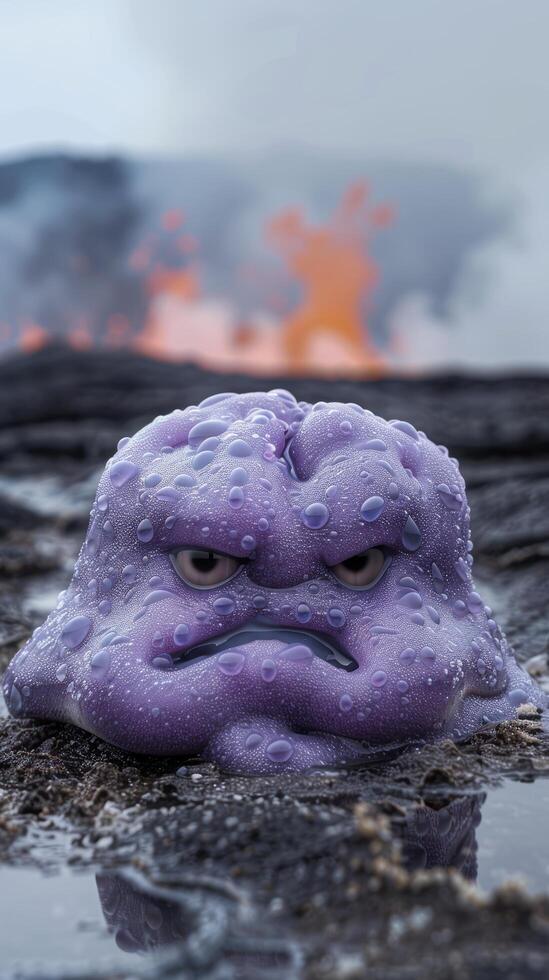 Angry purple monster with water droplets photo