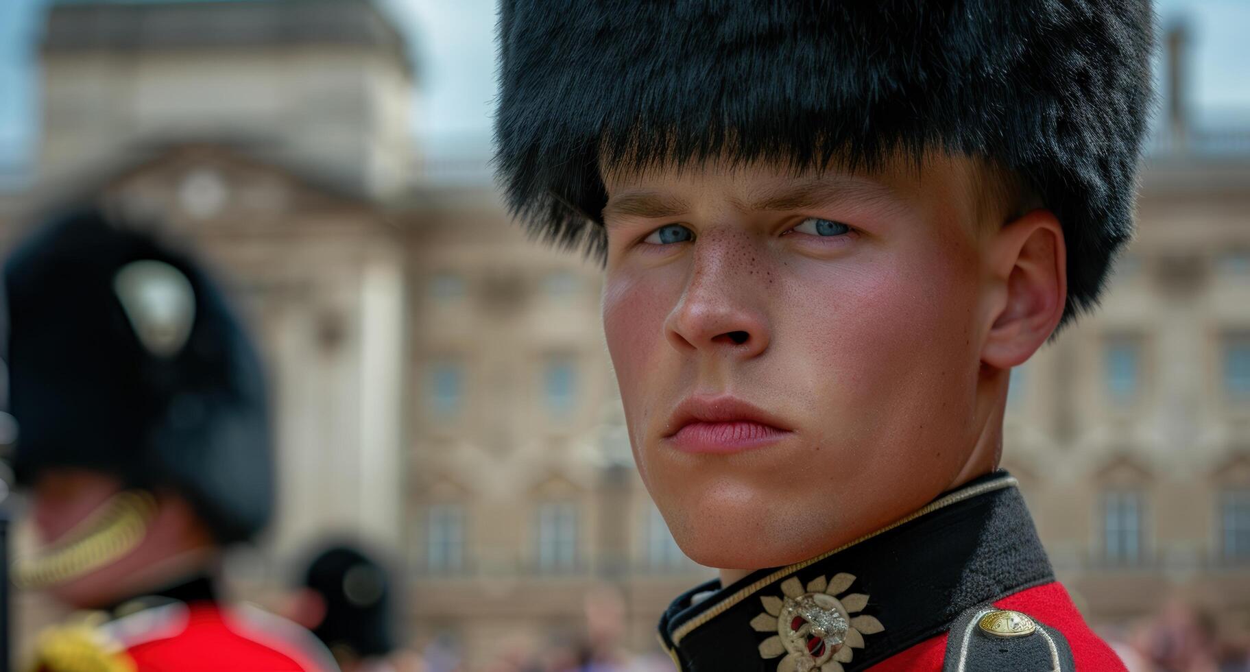young man in military uniform with serious expression photo