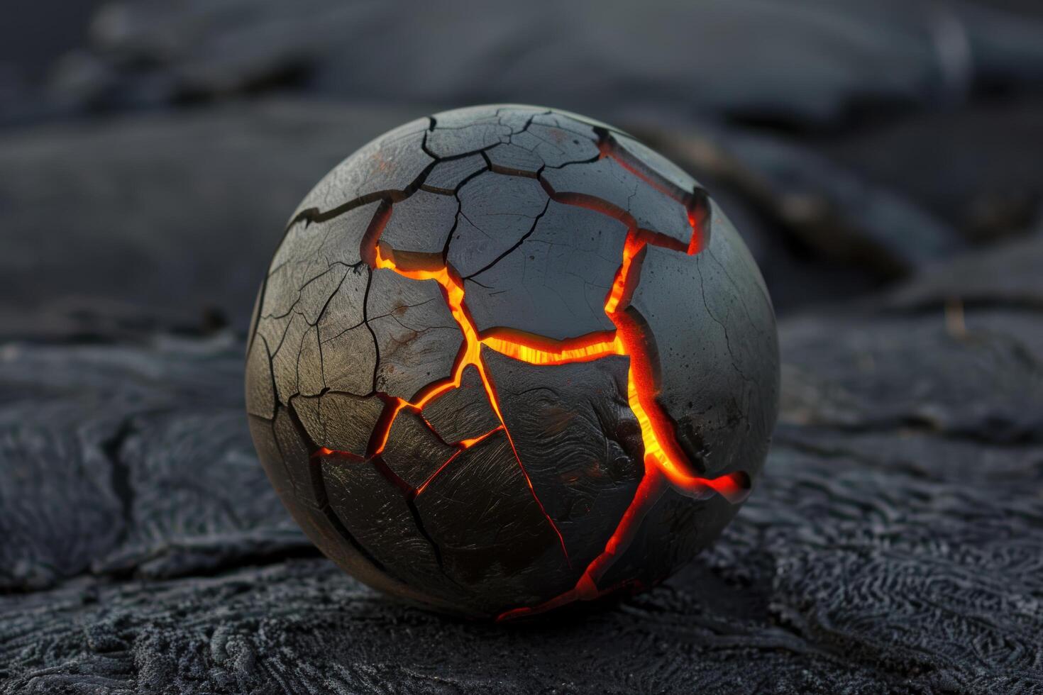 Cracked earth globe with glowing magma cracks photo