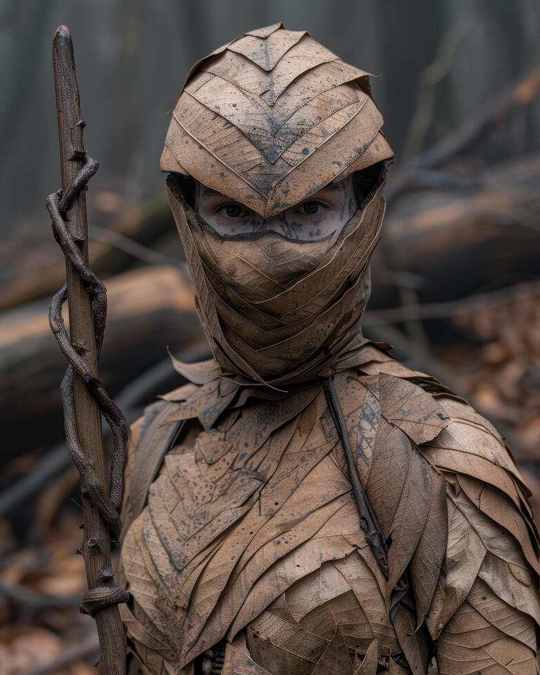Mysterious warrior in leaf armor photo