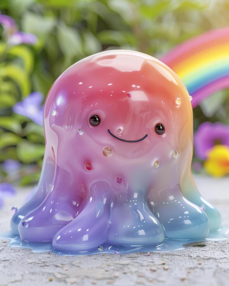 Colorful jelly like creature with a happy expression photo