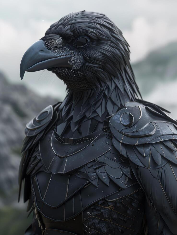 Detailed close up portrait of a dark fantasy raven photo