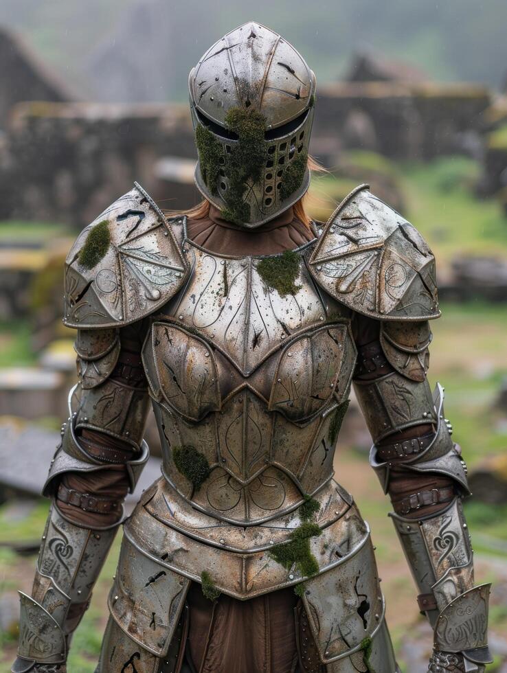 Armored knight in medieval fantasy setting photo