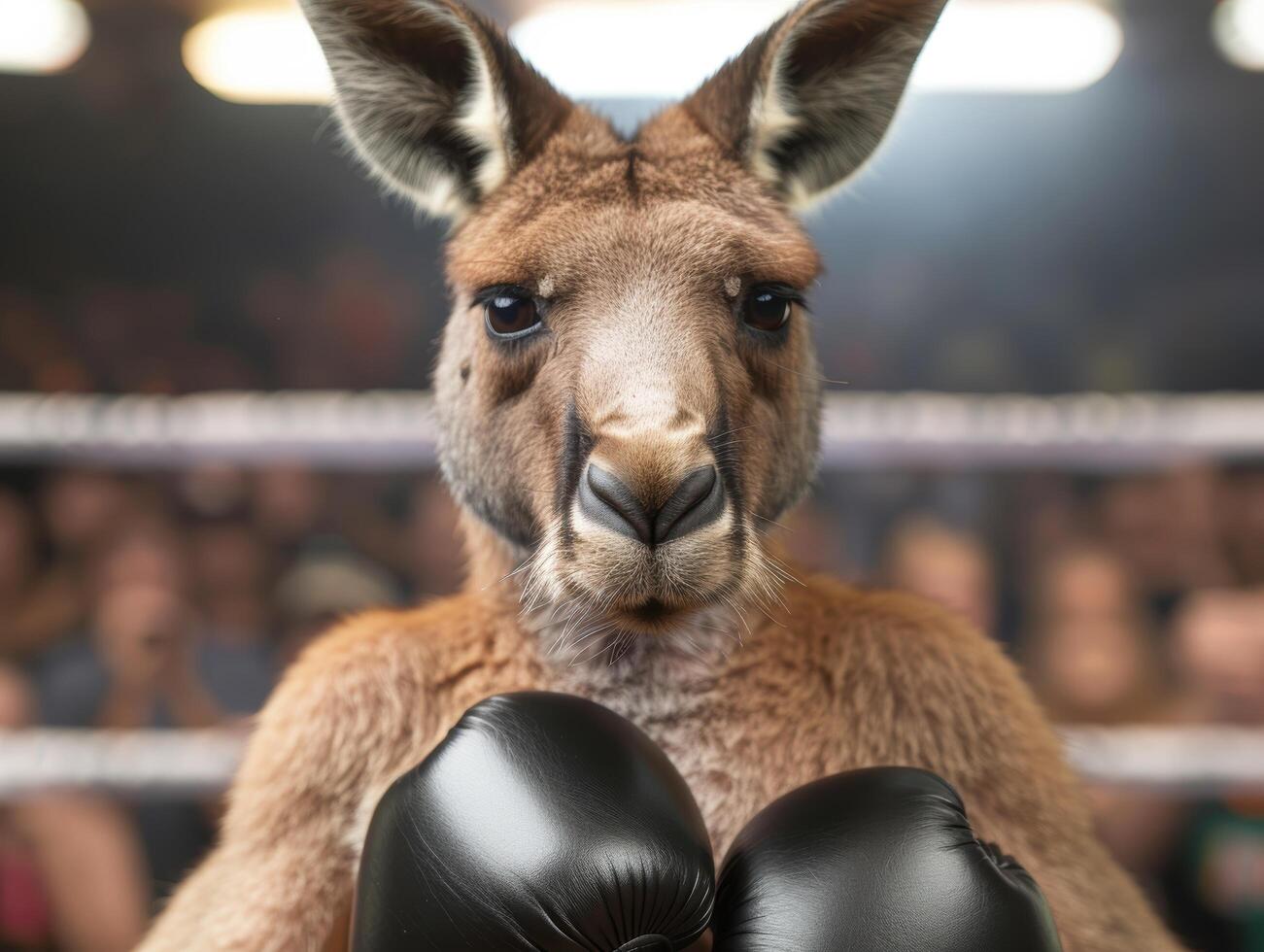 Curious kangaroo with boxing gloves photo