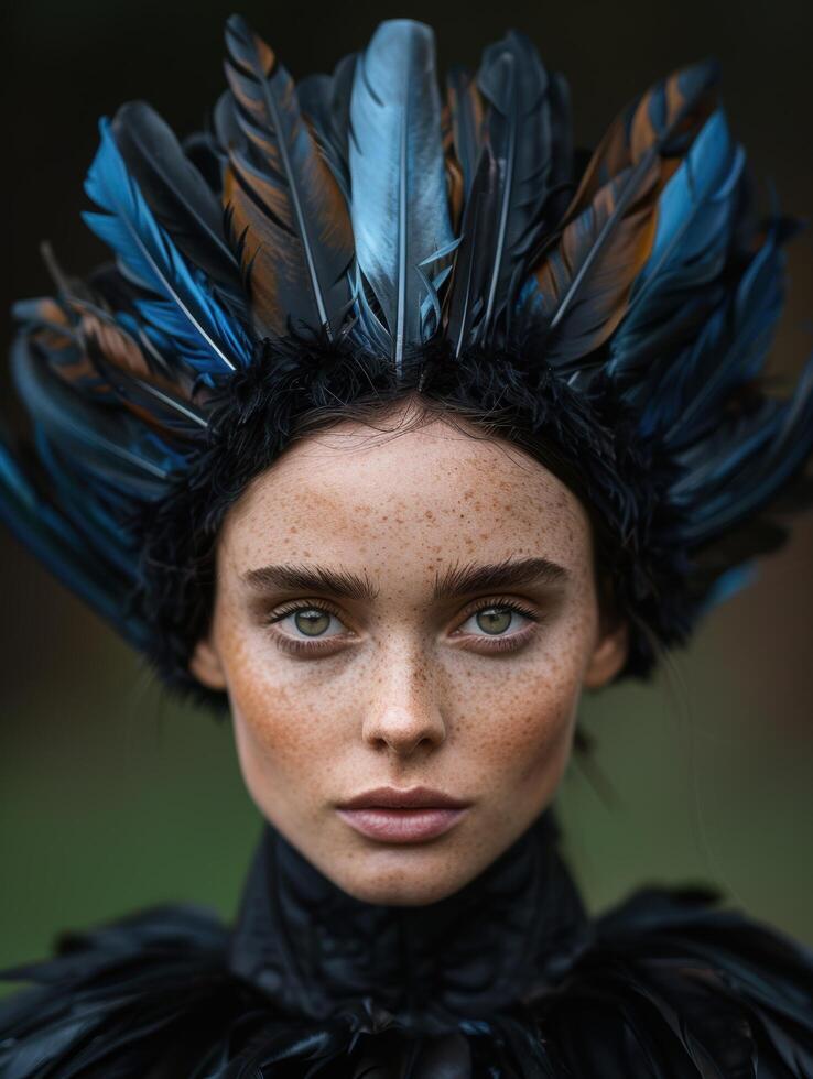 Mysterious woman with feathered headdress photo