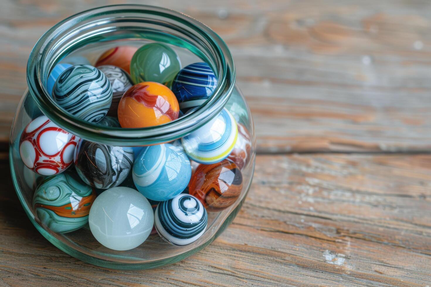 Colorful decorative glass marbles in a jar photo