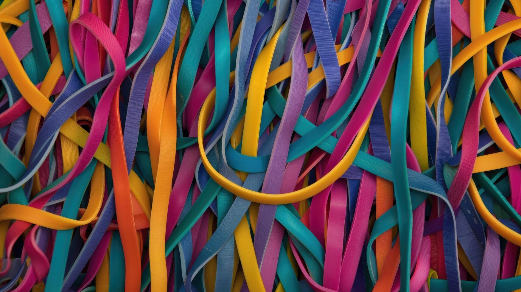 Colorful rubber bands in a tangled mess photo