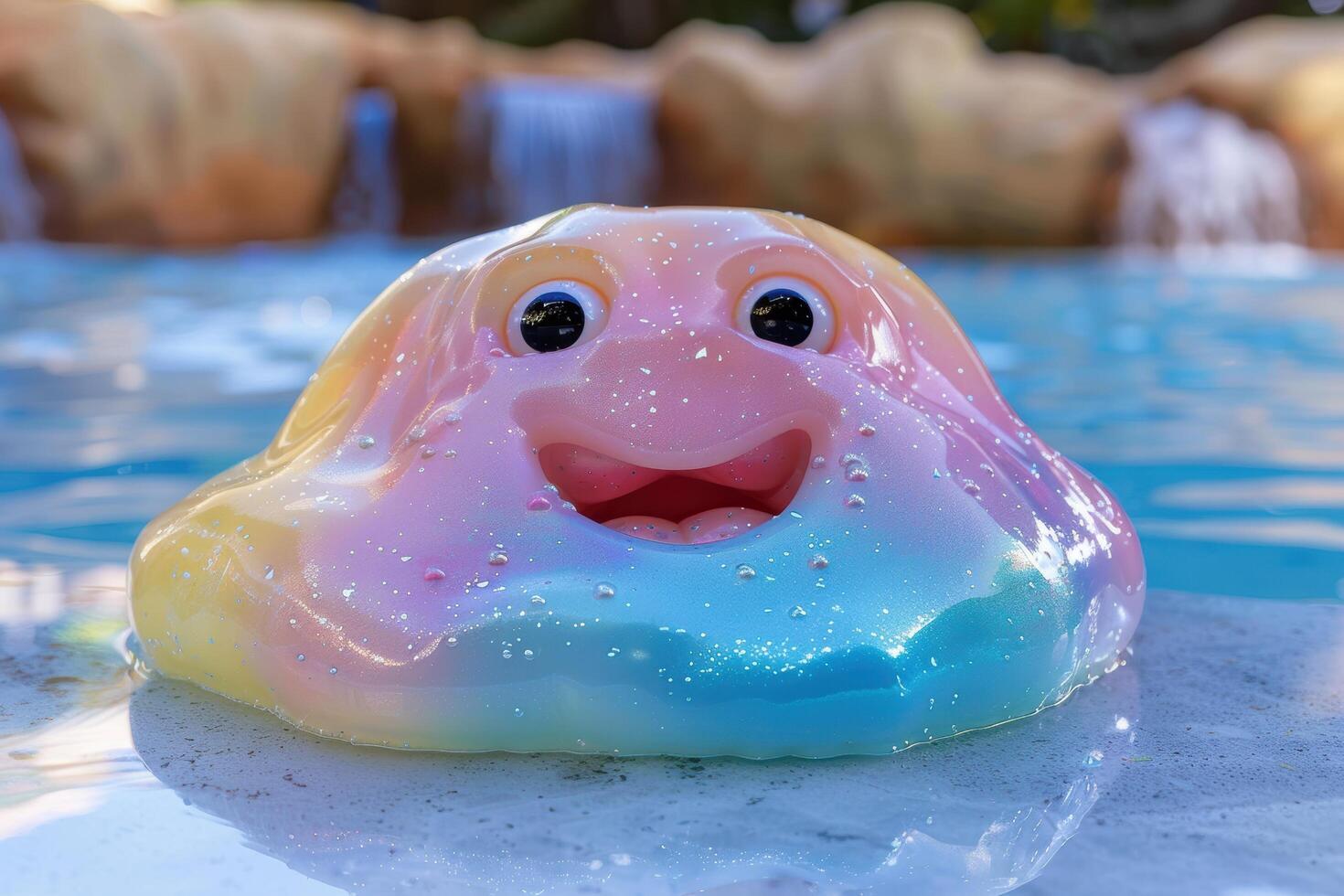 Colorful smiling bath toy in pool photo