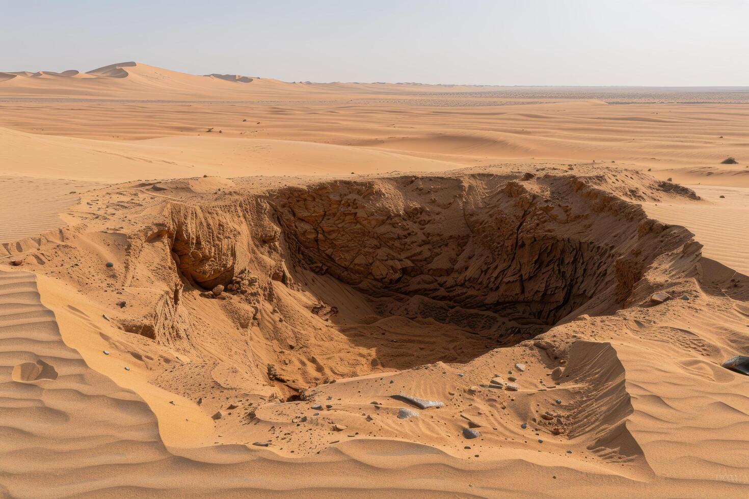 Dramatic desert landscape with rocky formations photo