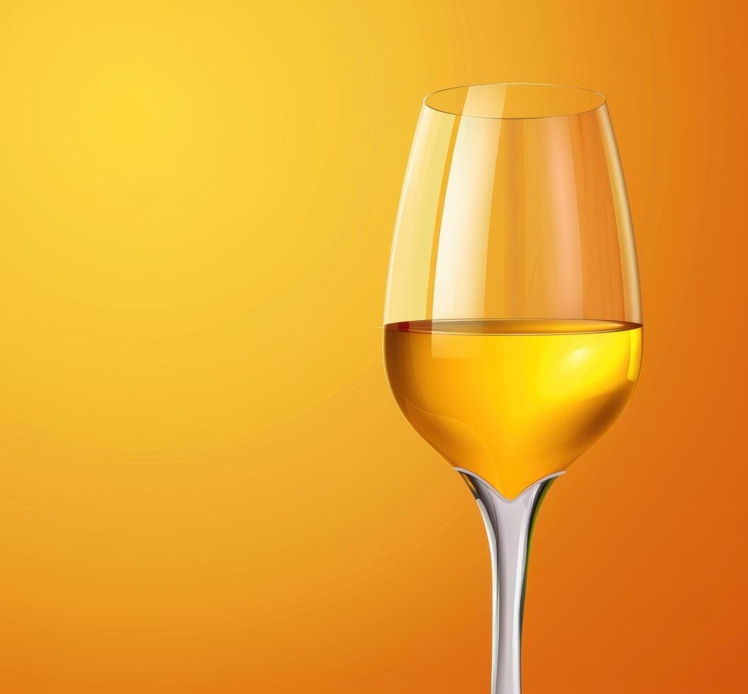 glass of golden white wine on yellow background photo