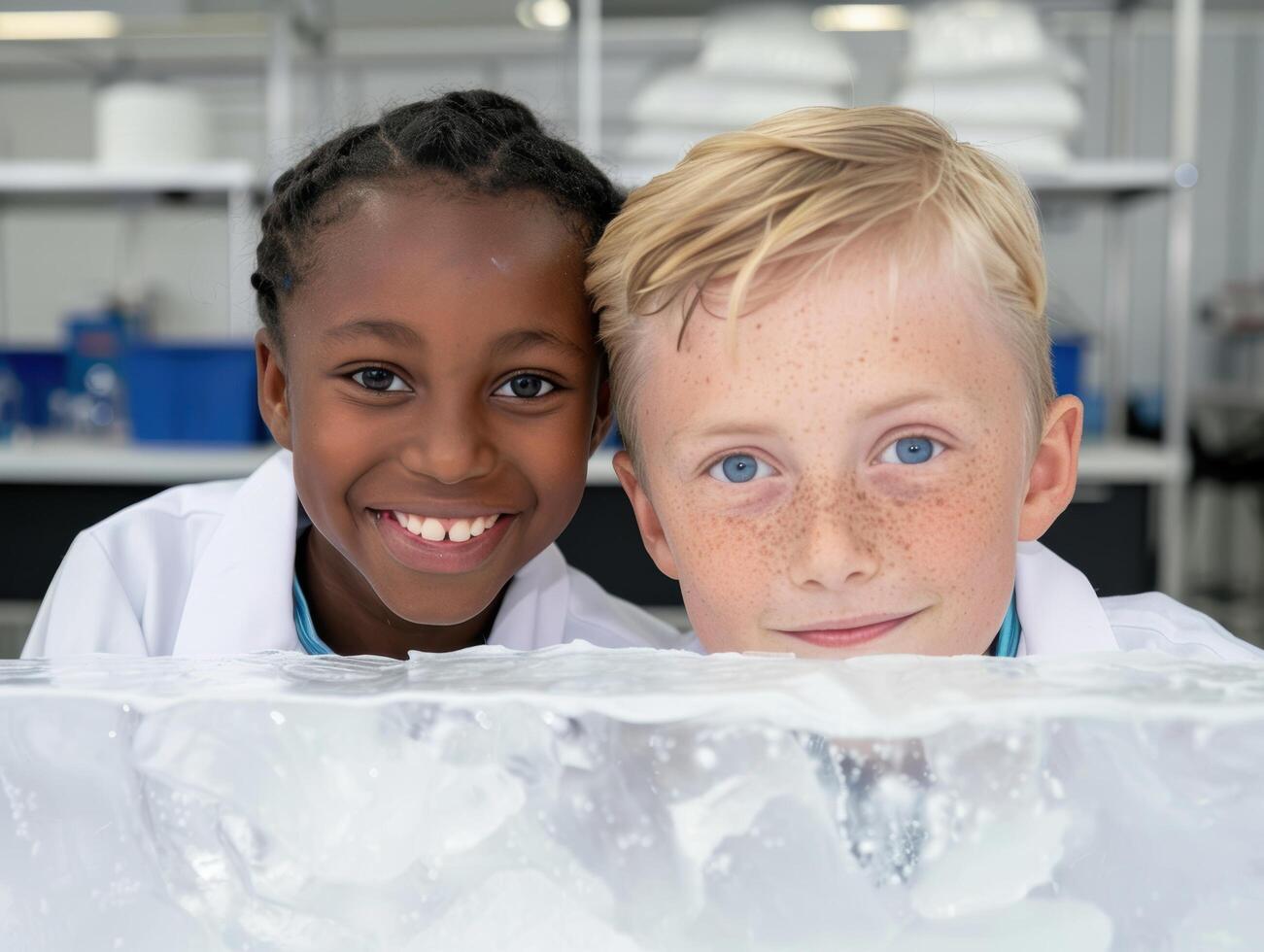 Diverse children smiling together in classroom photo