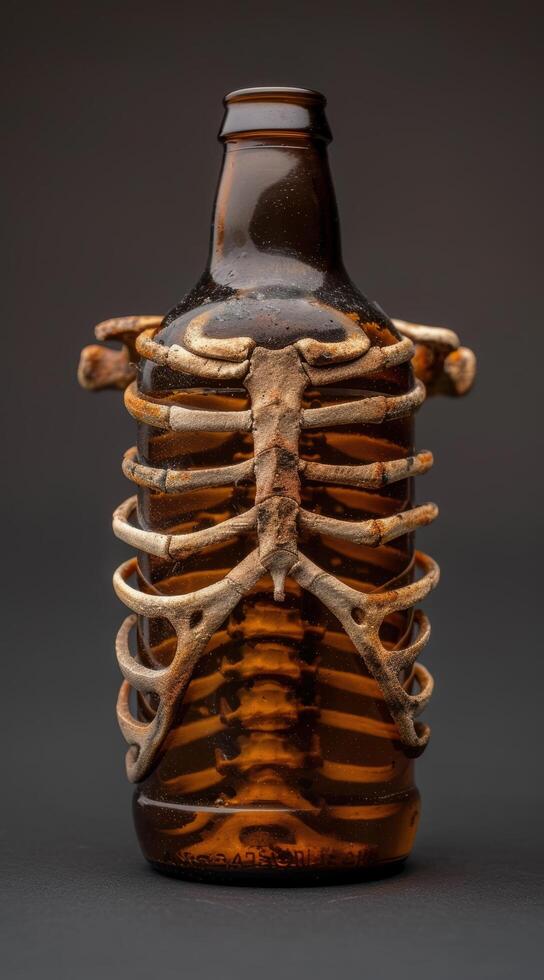 Spooky skeleton bottle with dark beer photo