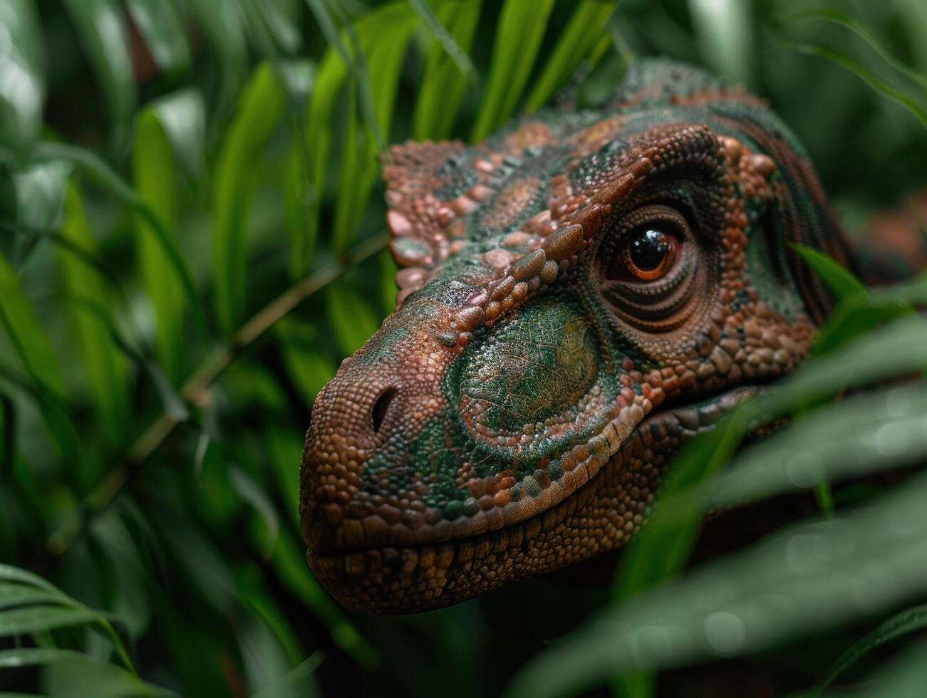 close up of a colorful chameleon in the jungle photo