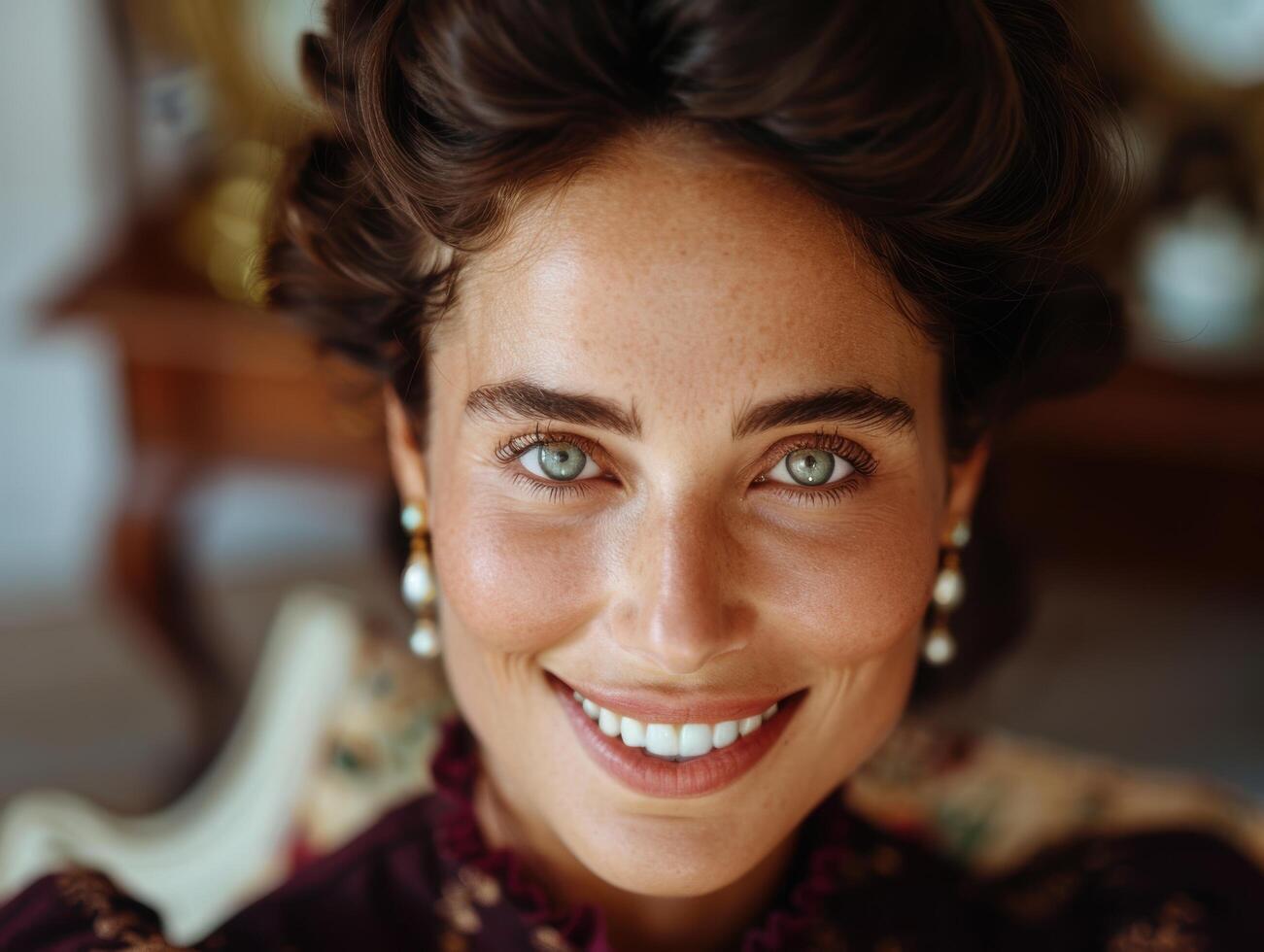 Smiling woman with curly hair and bright eyes photo