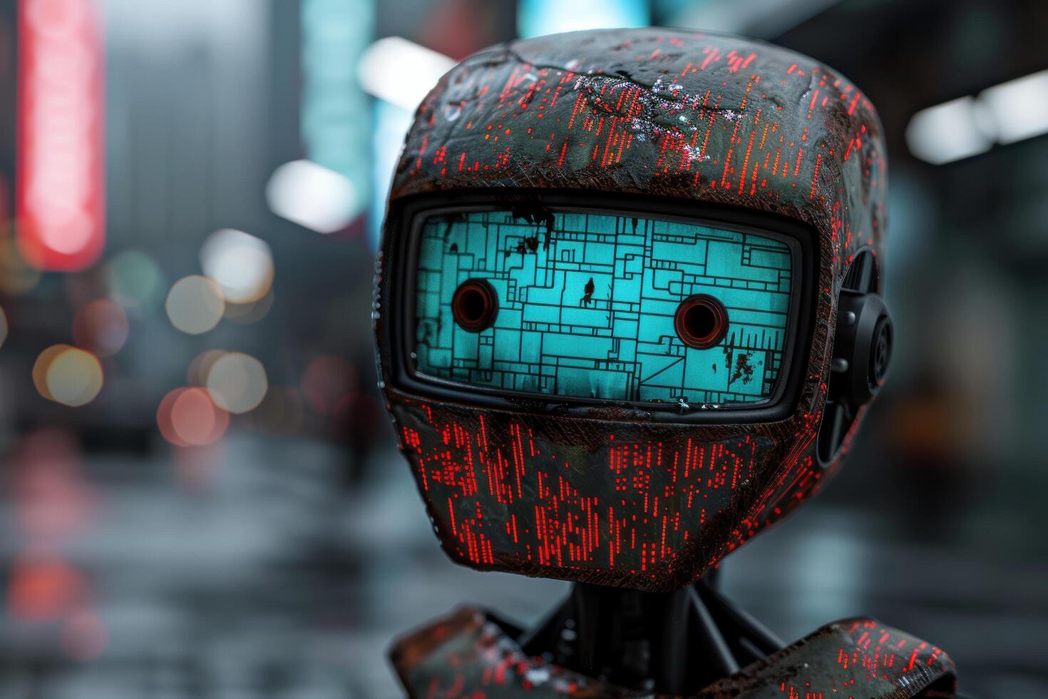 futuristic robot with glowing circuit board display photo
