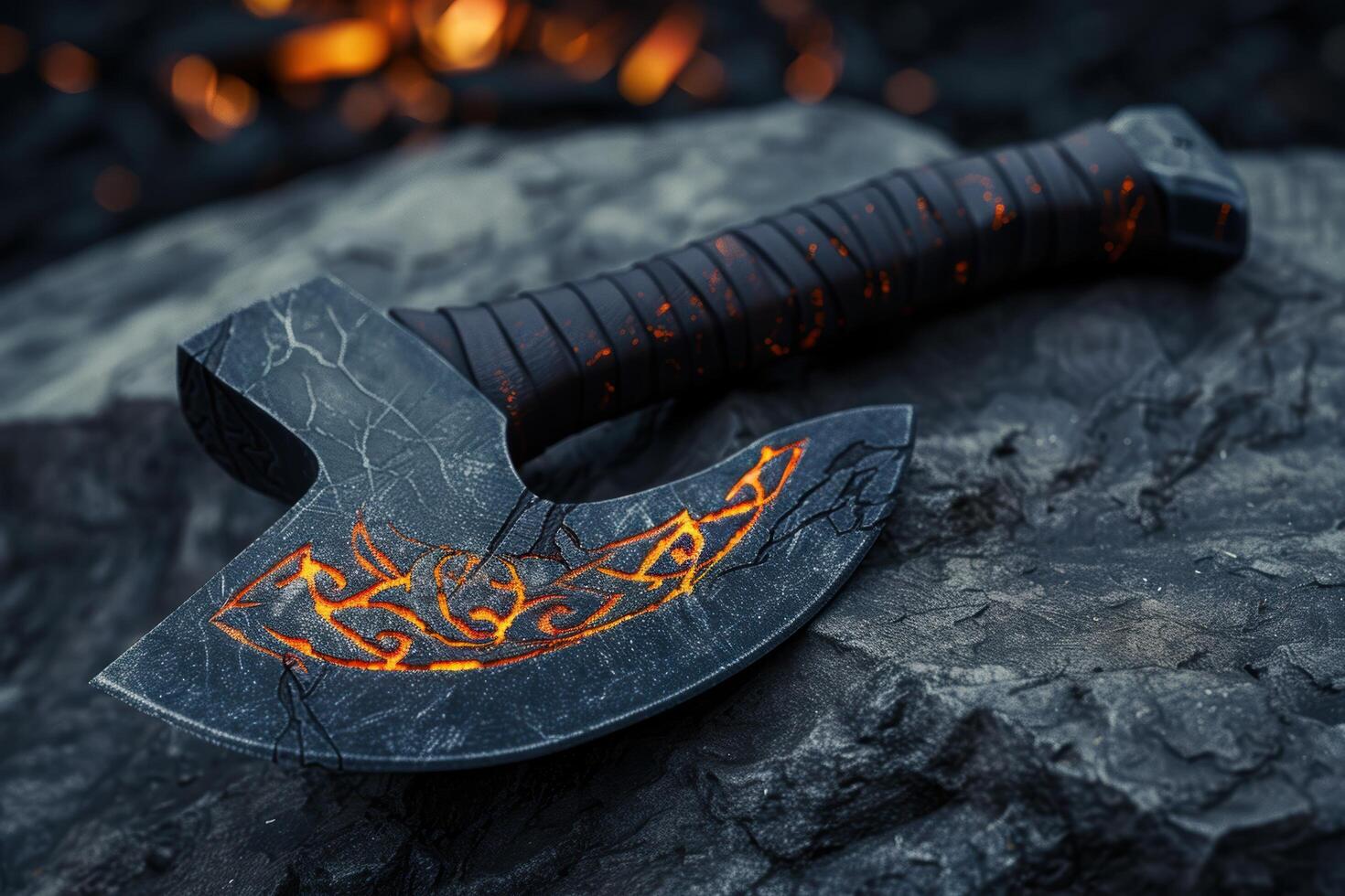 Detailed fantasy battle axe on dark background photo