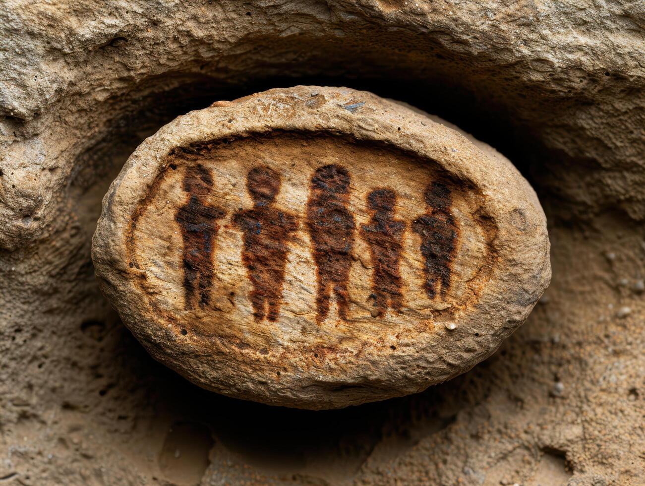ancient rock carving of human figures photo