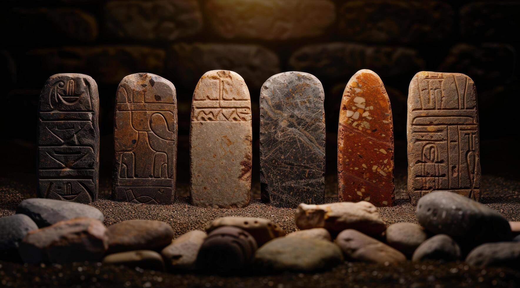 ancient stone tablets with hieroglyphic carvings photo