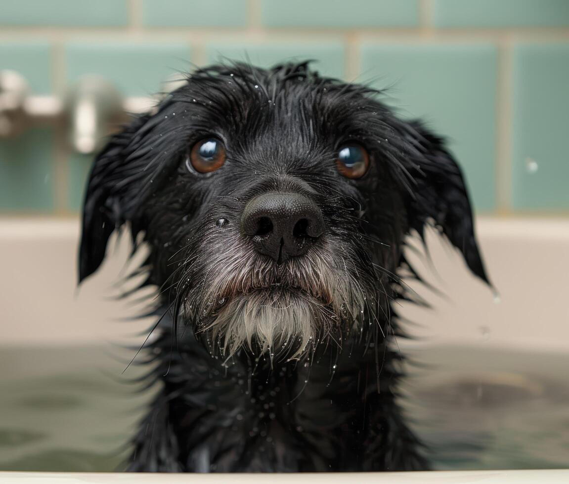 Wet dog with curious expression photo