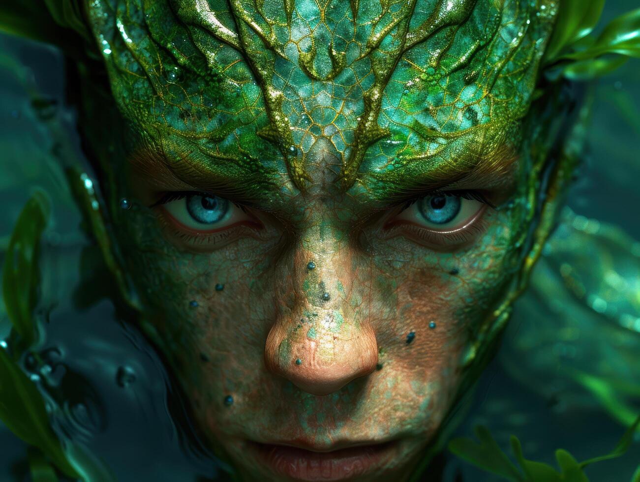 Mystical forest creature with piercing blue eyes photo