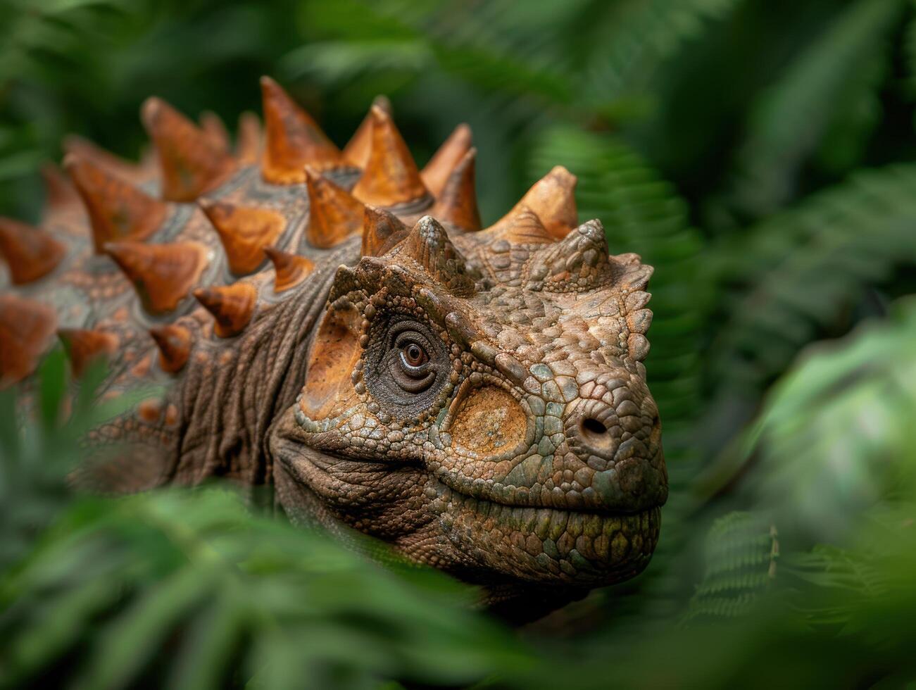 Closeup of a colorful chameleon in the jungle photo