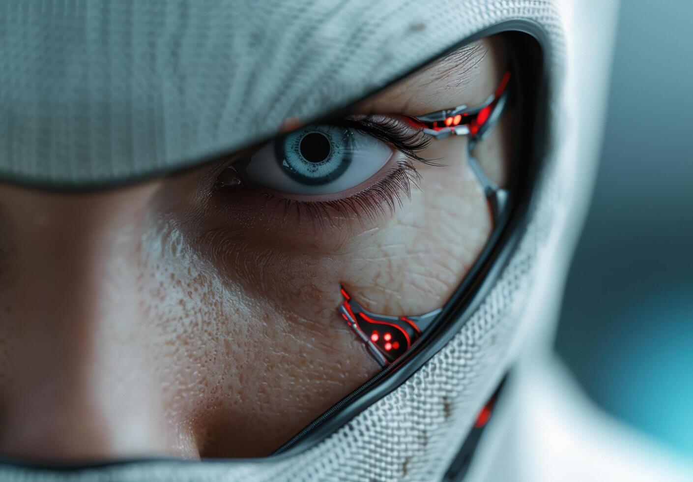 Mysterious blue eye peering through fabric photo