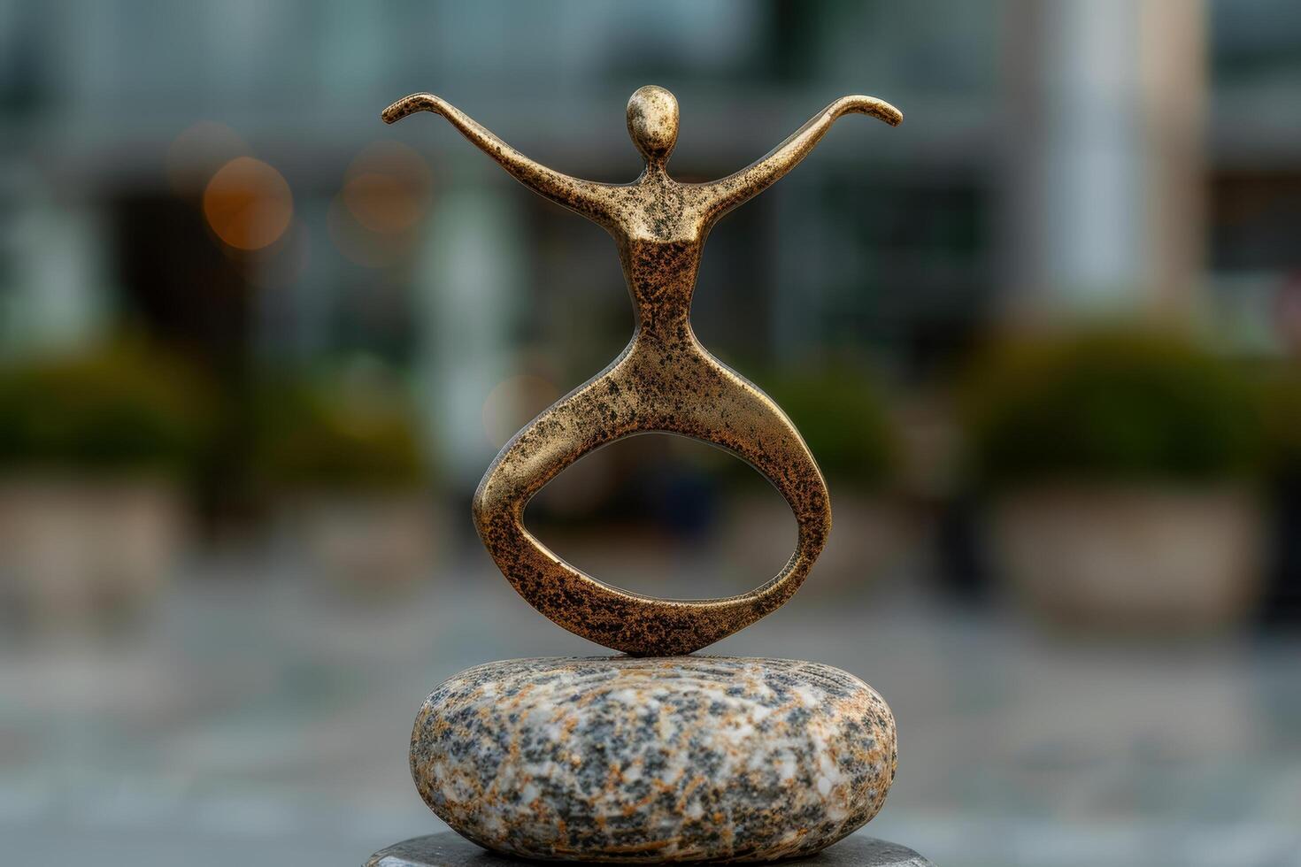 Artistic bronze sculpture of a human figure on a stone base photo