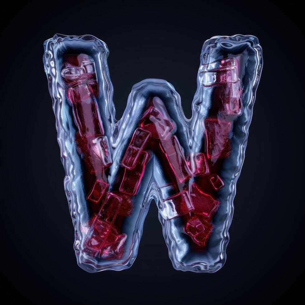 Frozen letter w made of red ice photo
