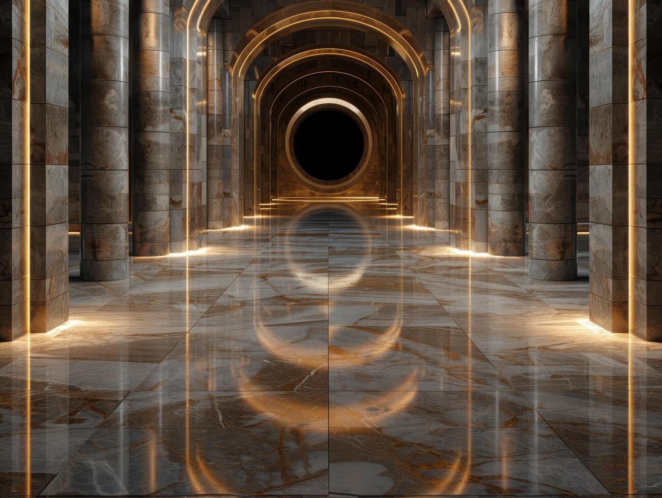 Magnificent architectural interior with ornate columns and arched doorway photo