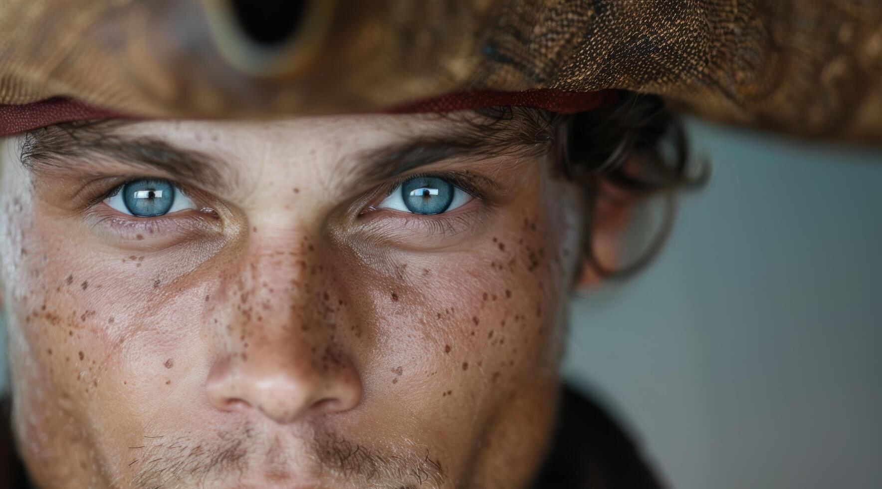 close up portrait of a man with freckles and blue eyes photo