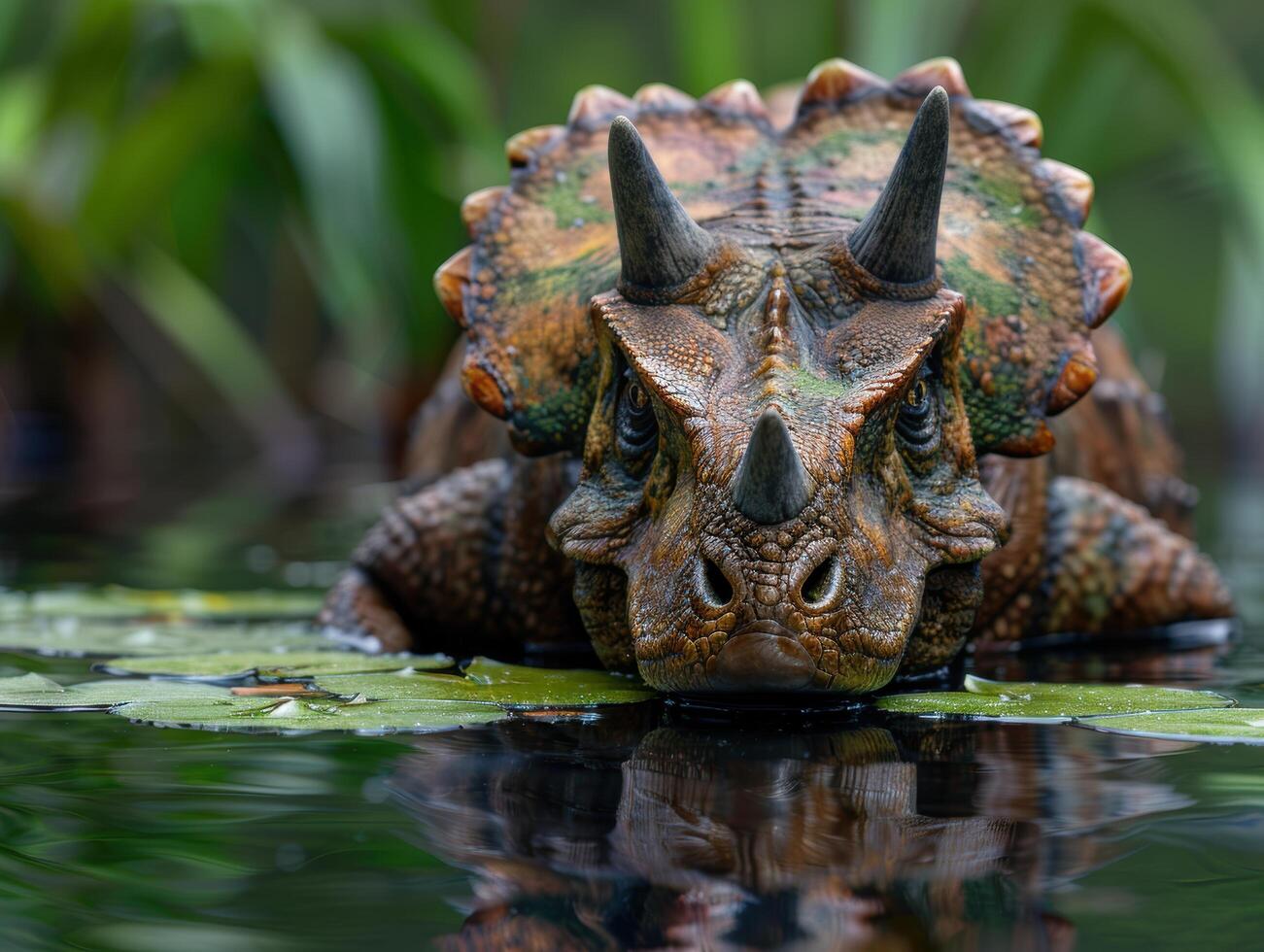 Closeup of a horned lizard in a pond photo