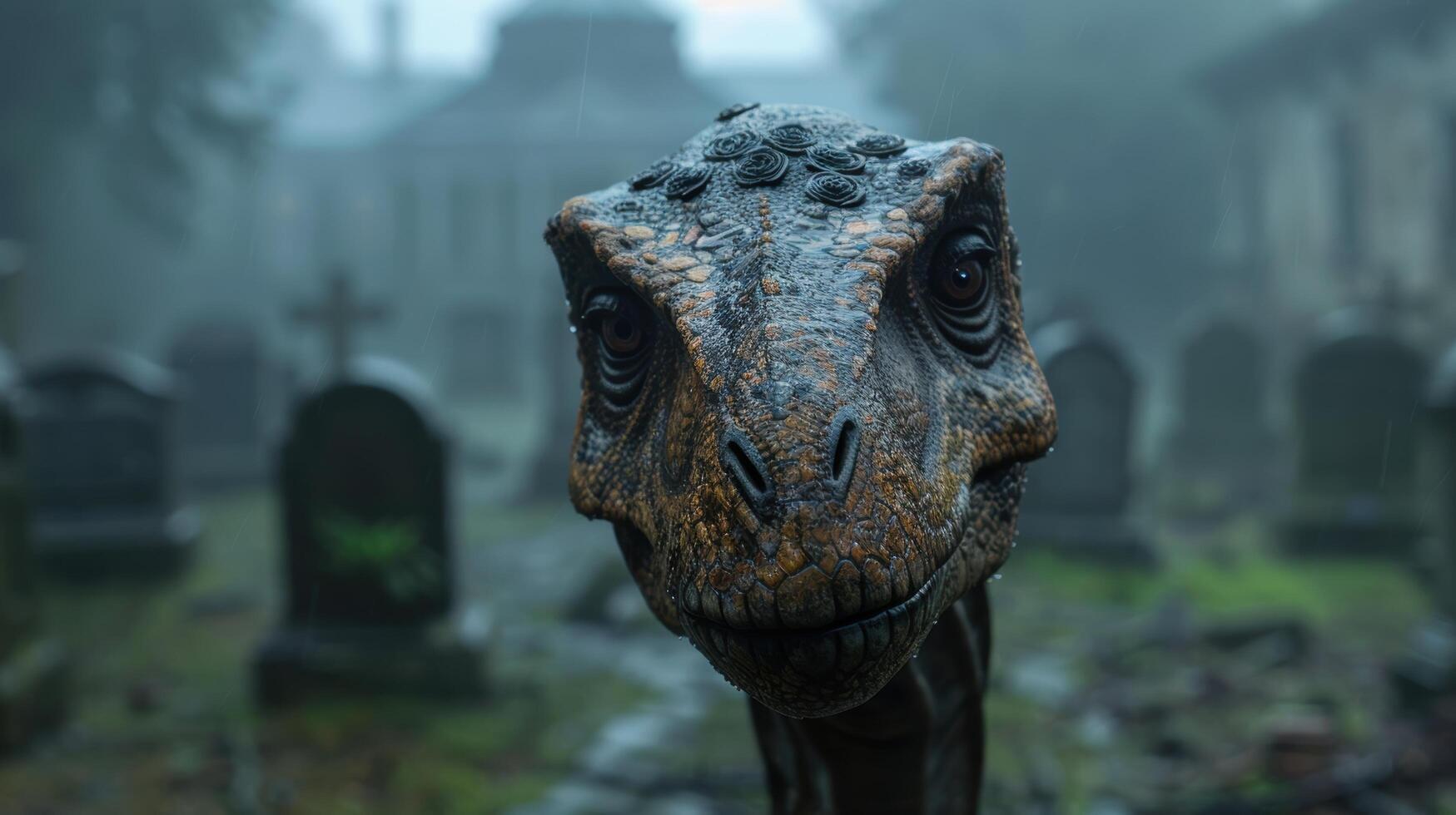 Close up of a prehistoric dinosaur in the mist photo