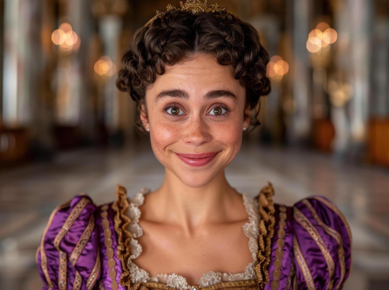 woman wearing ornate purple dress and crown like headpiece photo