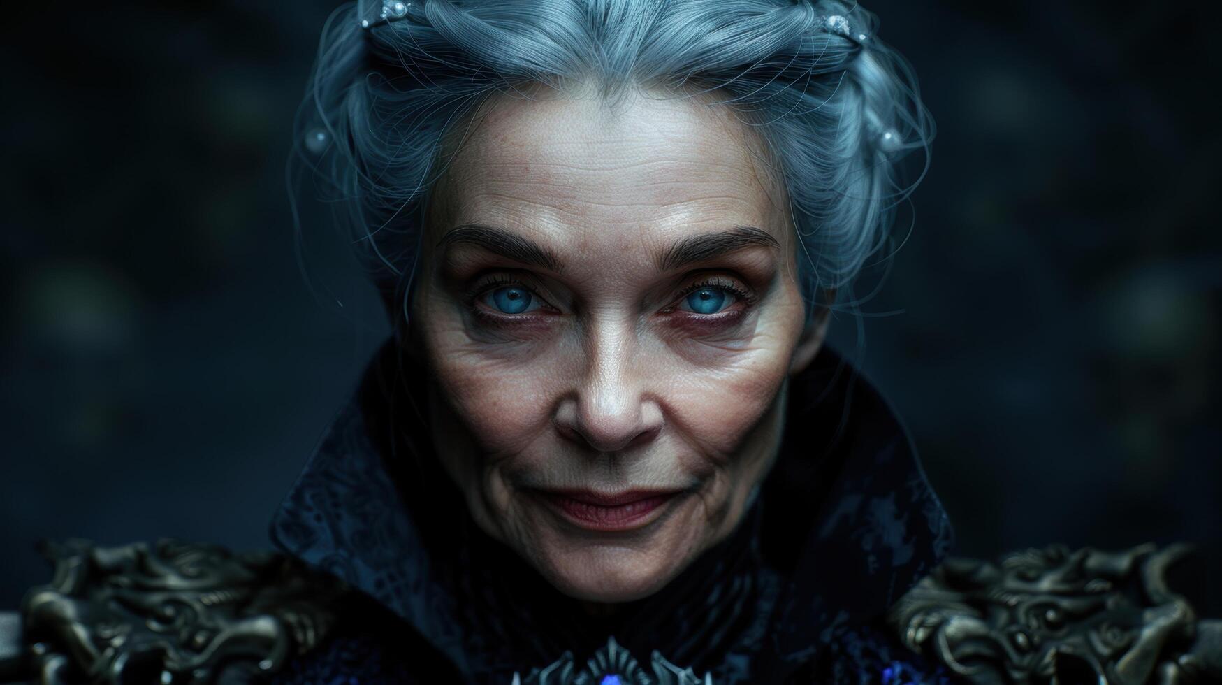 Mysterious woman with piercing blue eyes photo