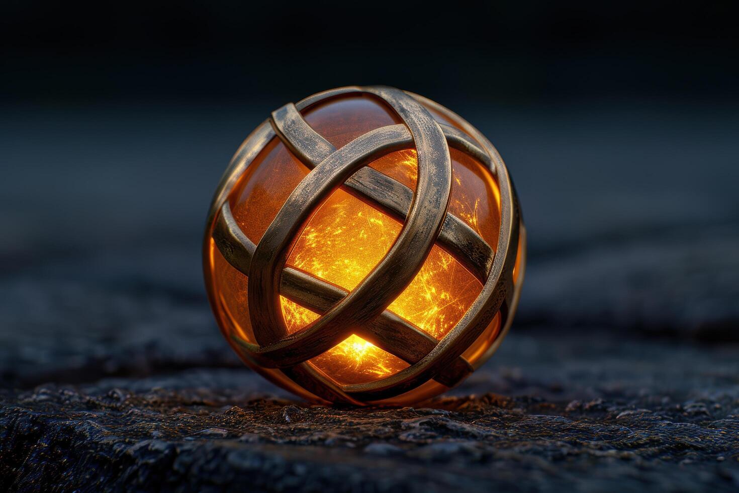 Glowing wooden sphere with criss cross pattern photo