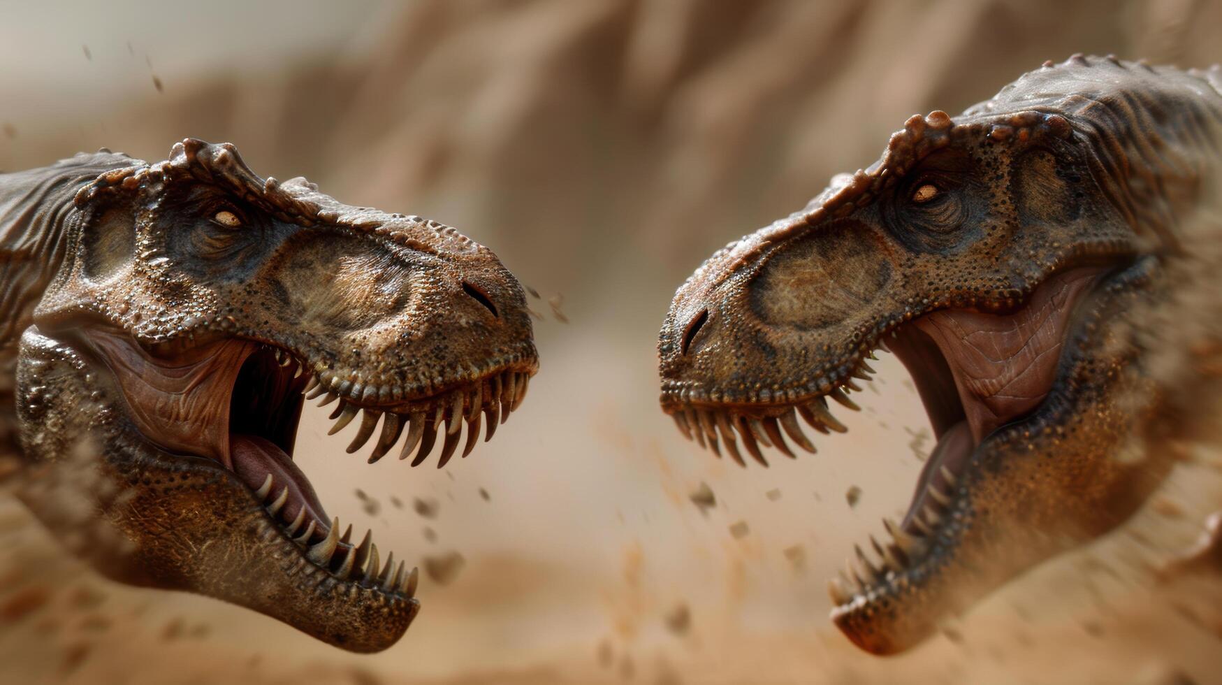 Fierce dinosaur heads face off photo