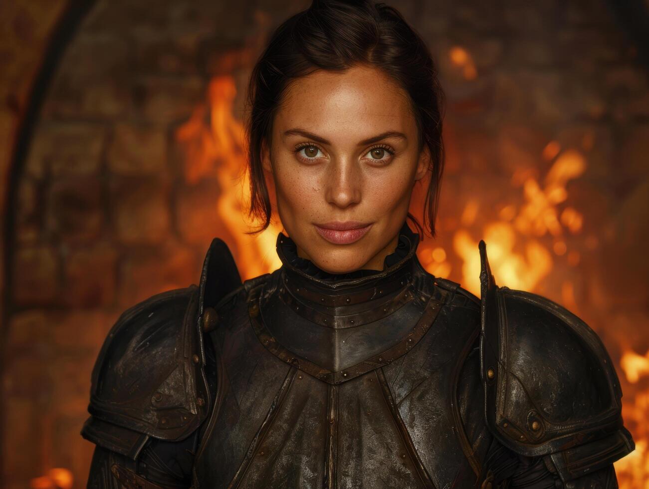 Fierce warrior woman in battle gear photo