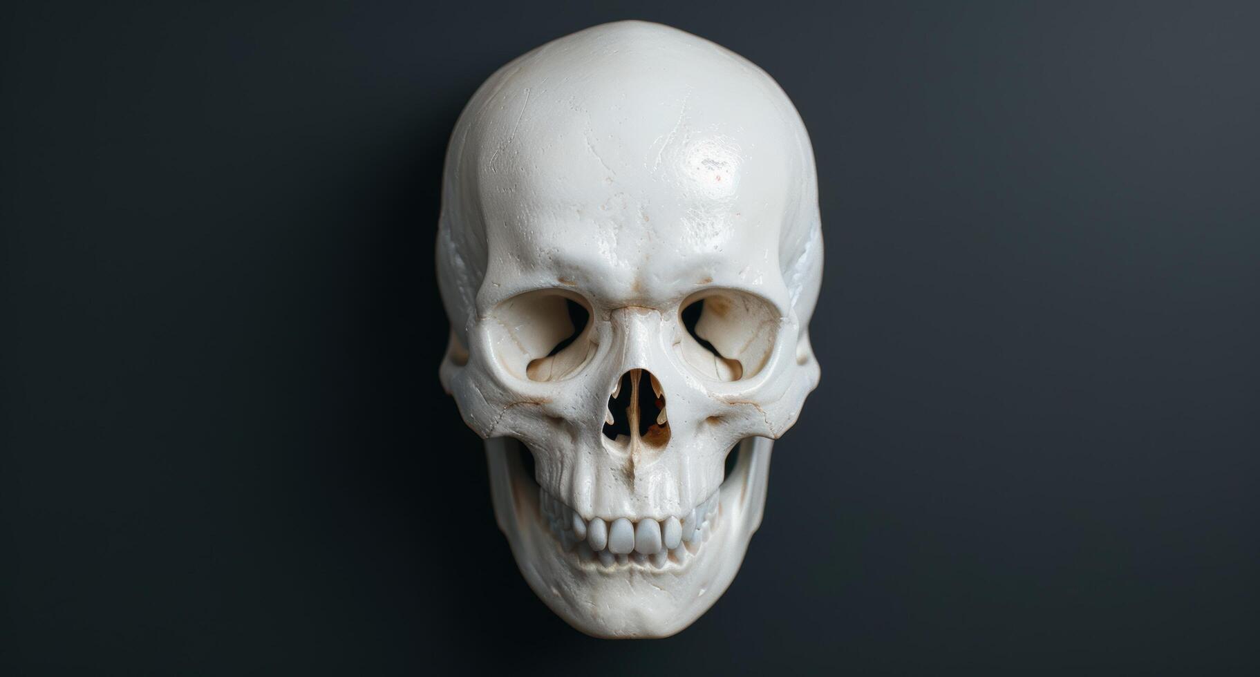 Close up view of a realistic human skull photo