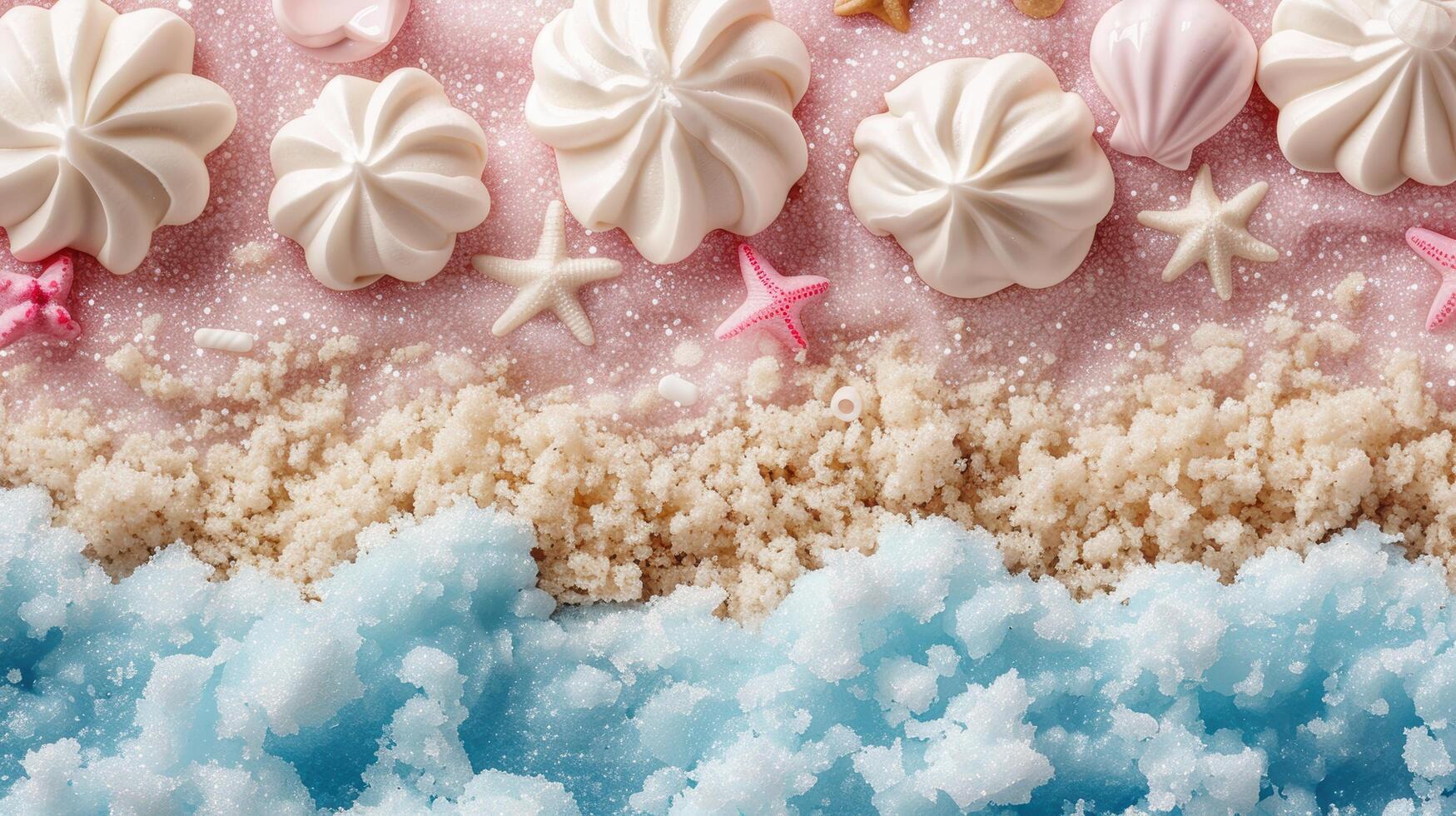 Delicate meringue cookies and starfish on a sparkling beach photo