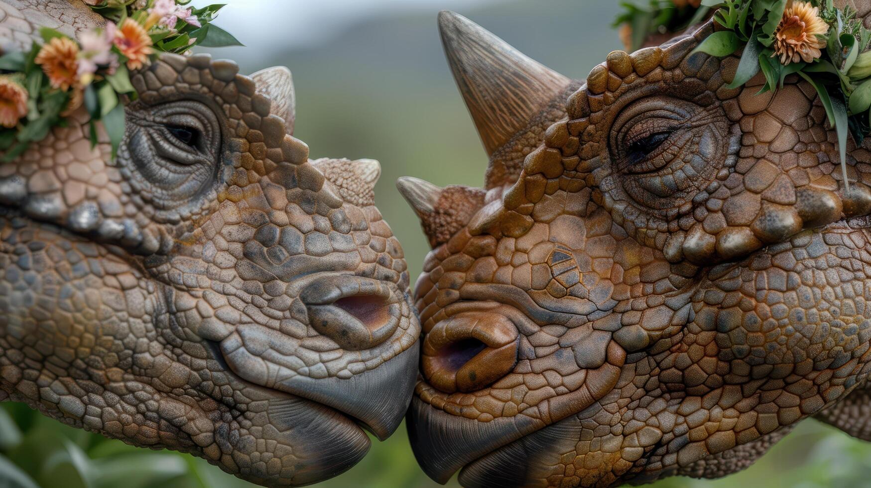 Closeup of two chameleons with vibrant colors and textured skin photo