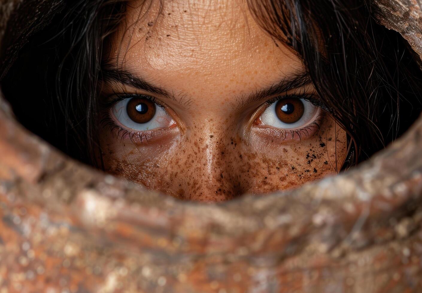 Intense eyes of a person with freckles photo