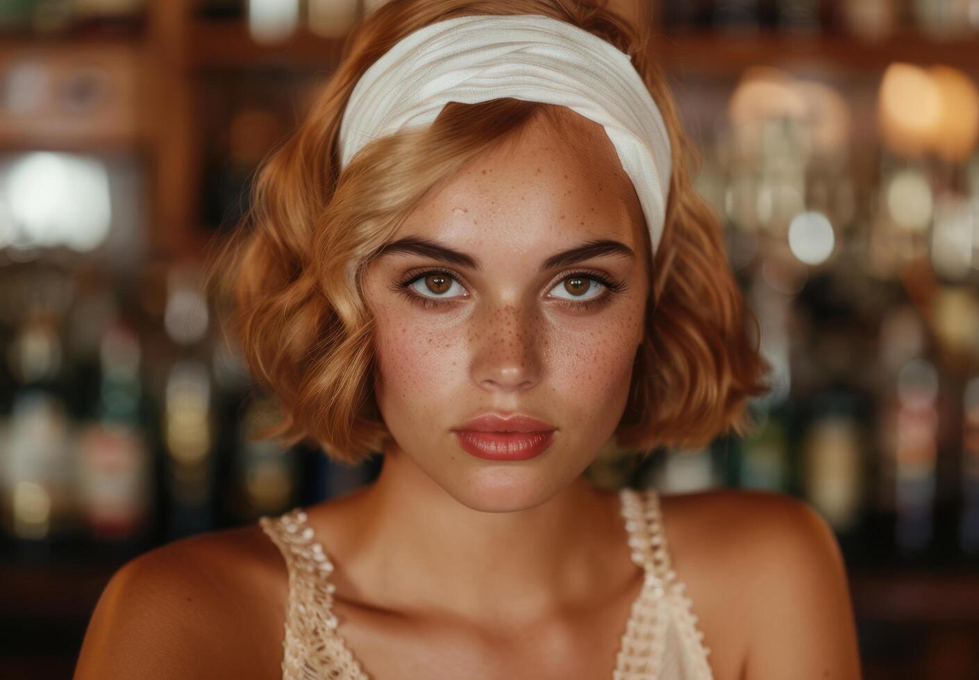 Elegant woman with curly hair and makeup photo