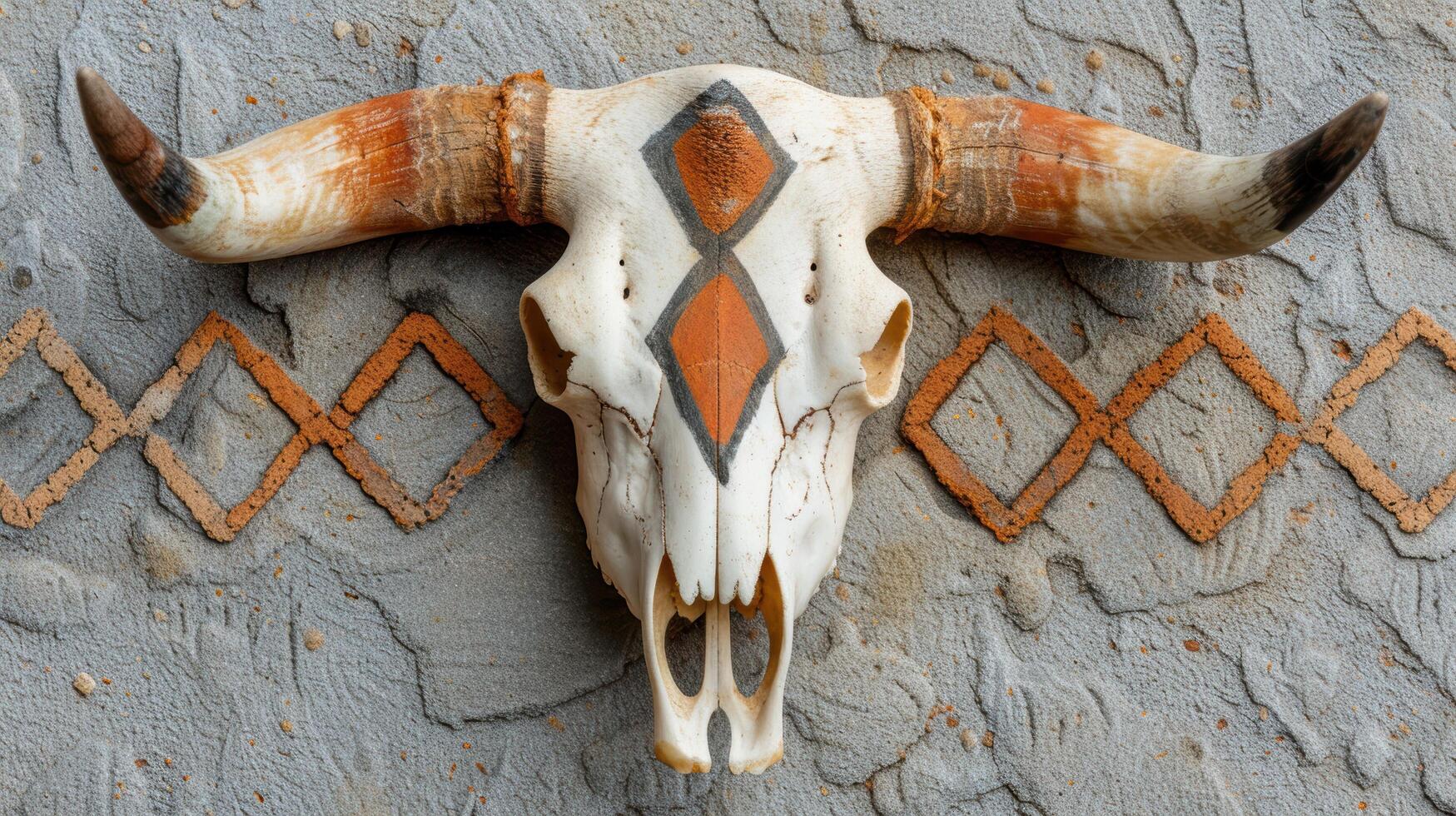 Decorative animal skull with tribal pattern photo