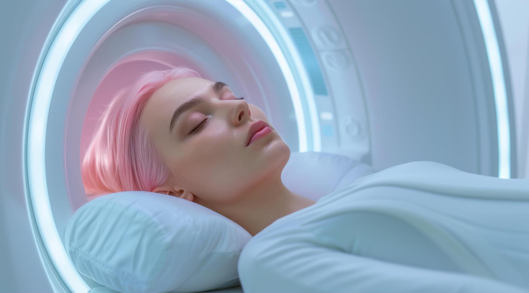 woman undergoing medical imaging procedure photo