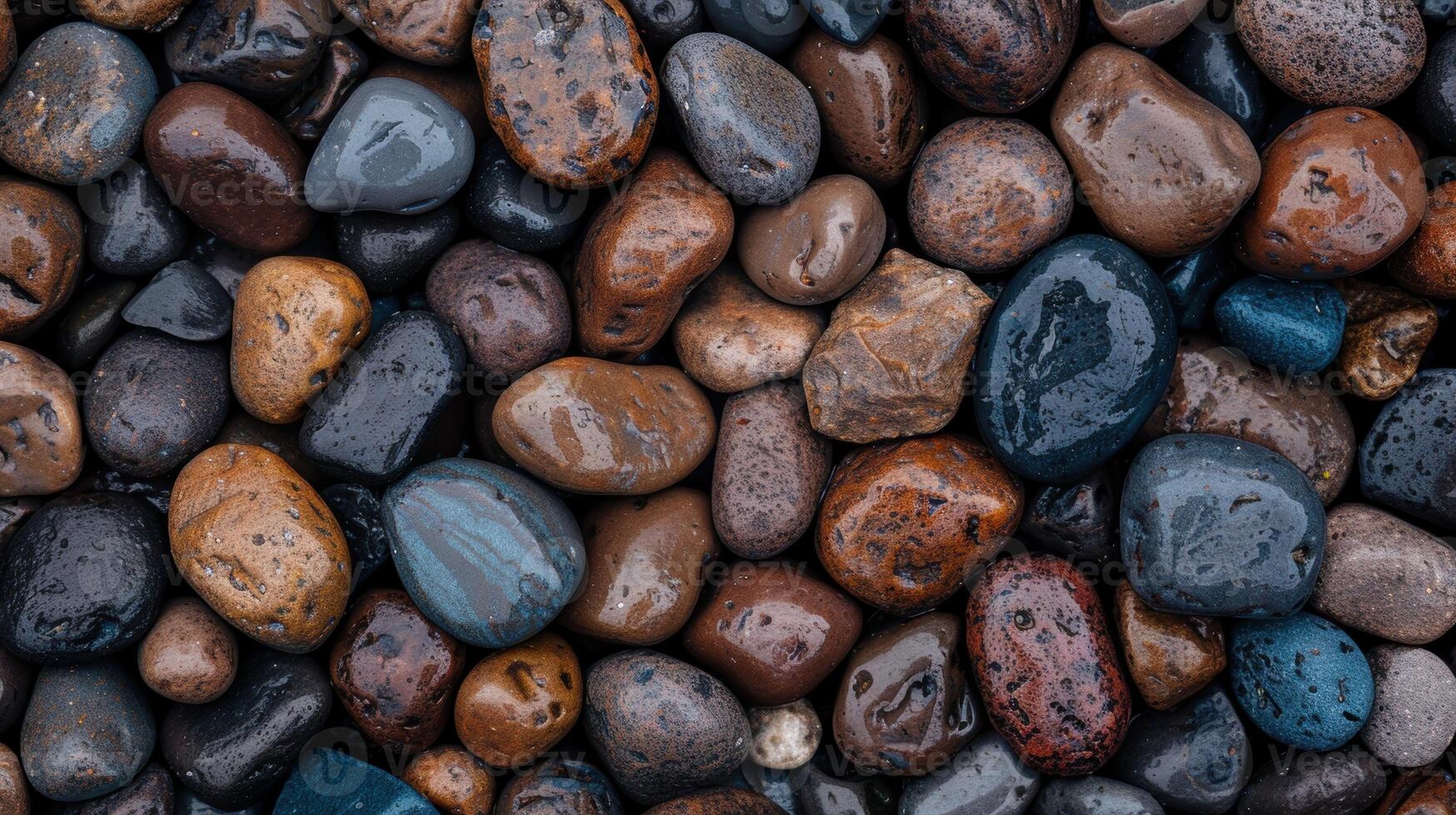 Assorted river stones and pebbles photo