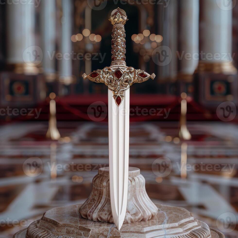 Ornate ceremonial sword on display photo