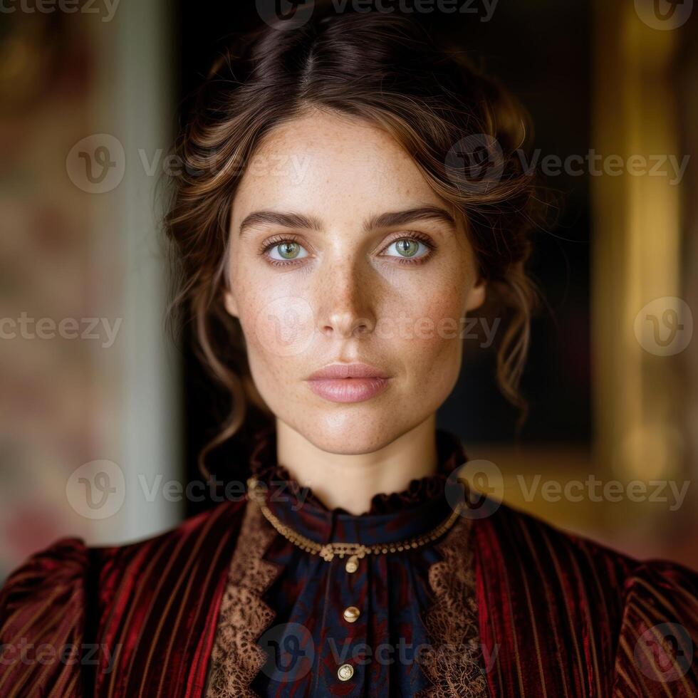 Thoughtful woman in traditional clothing photo