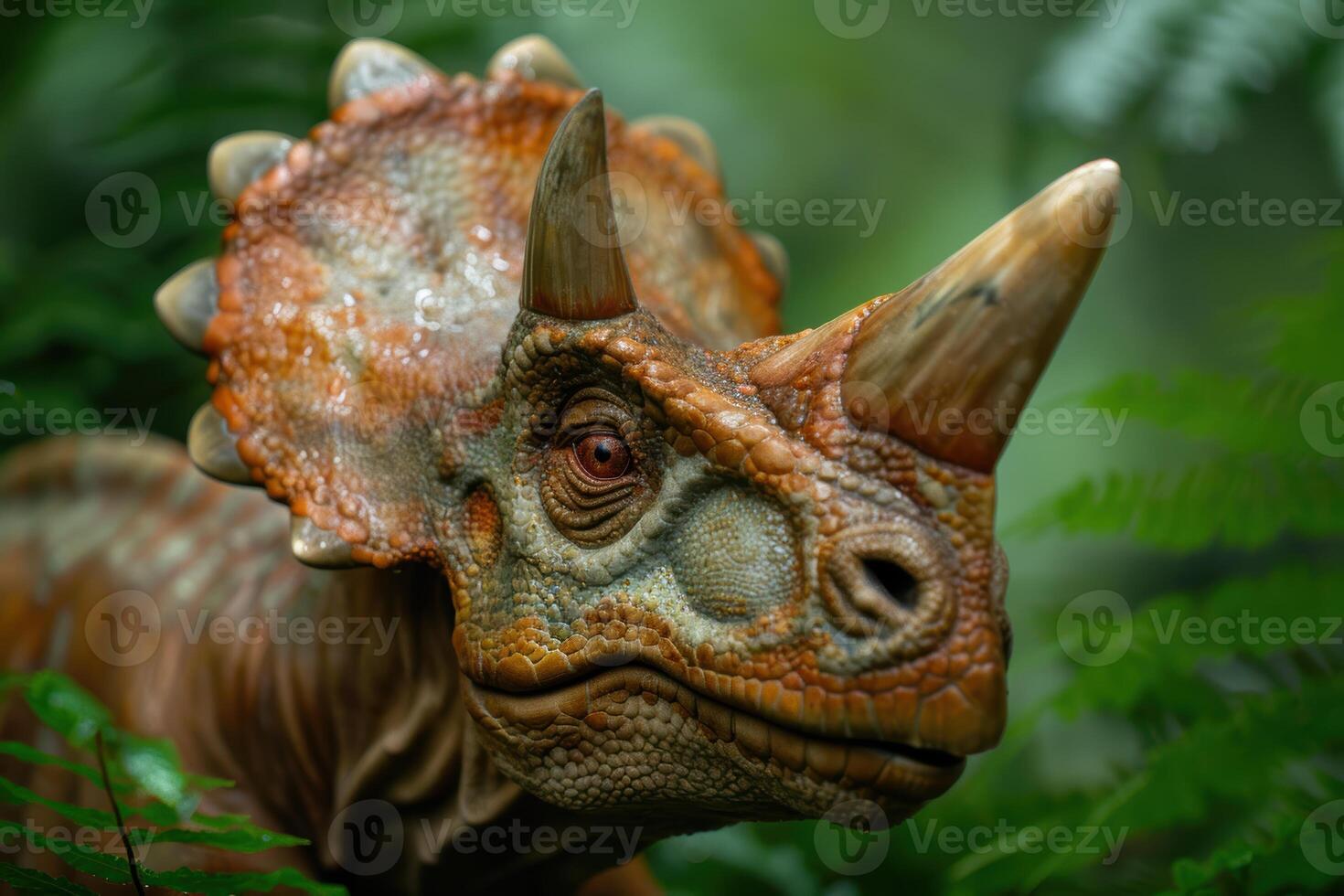 Closeup of a colorful chameleon in the jungle photo