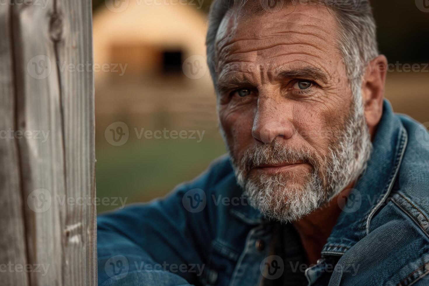 Weathered face of a mature man with a beard photo