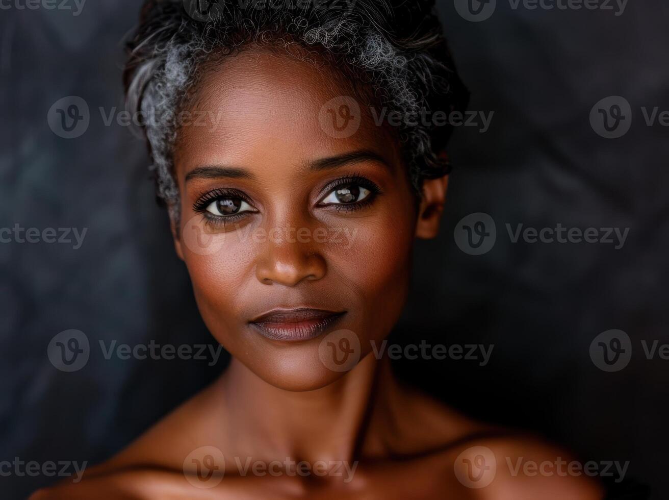 close up portrait of a thoughtful african american woman photo